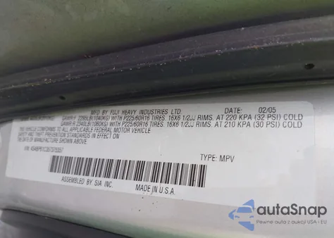 2005 Subaru Outback 2.5I from USA, damaged, VIN 4S4BP61C357375357